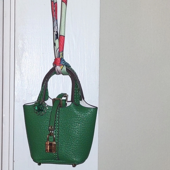 Green Rhinestone Jewel on Green Mini Bag Charm Storage Accessory - Picture 6 of 9